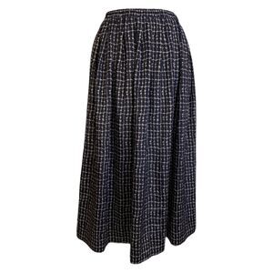 Vintage Leslie Fay A-Line Midi Skirt 90s Retro Black & White Grid Print size 12